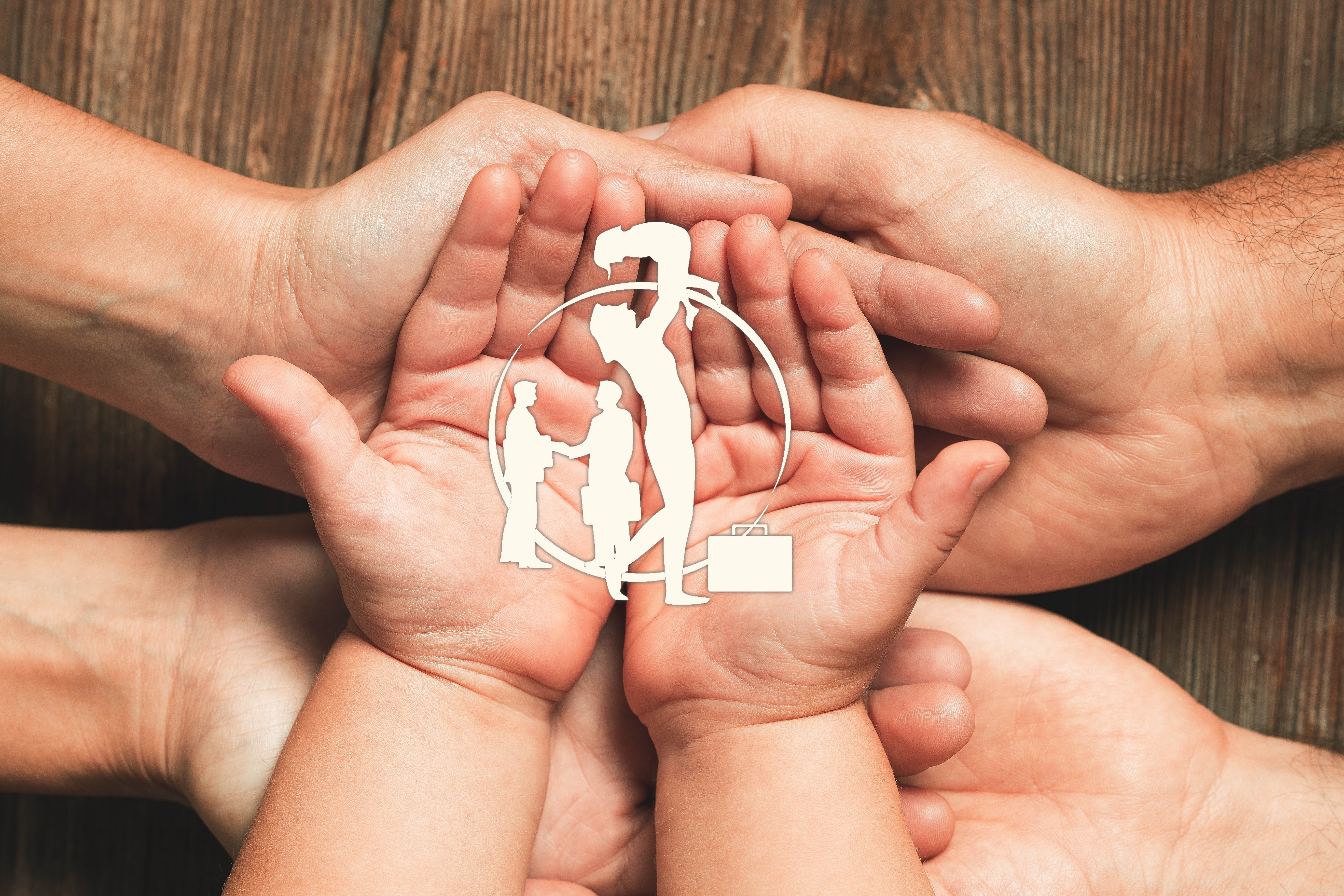 Three hands of family. Love, togetherness, happiness in family concept.